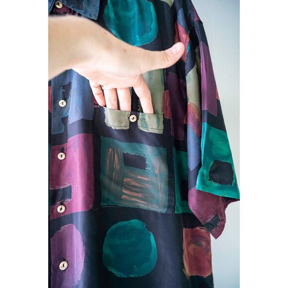 Burma Bibas Retro 90's vintage Fresh Prince 100% Silk Geometric Shirt HipHop XL - Picture 5 of 13